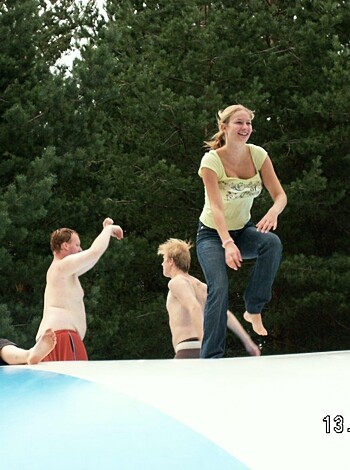 """
Check out these fucking idiots on this dumbass bouncy castle. Look at them having fun, it's so stupid. 
"""