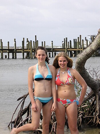 """
Bikini-clad hotties striking a pose at the fucking pier, bro.
"""