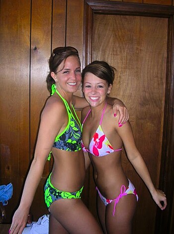 A couple bitches stripped down to their bikinis for some fucking hot shots.