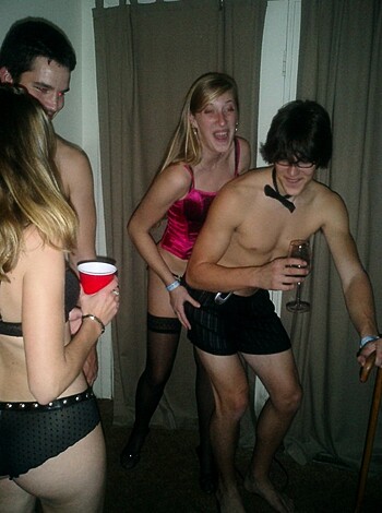 "Three drunk motherfuckers are getting wasted at their bachelor pad."