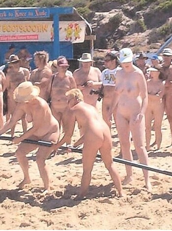 """
A bunch of fucking naked assholes frolicking on the shore, donning shades and fedoras.
"""