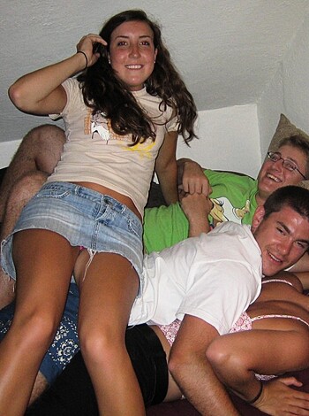 Five fucking adults getting laid on a mattress in this explicit image.