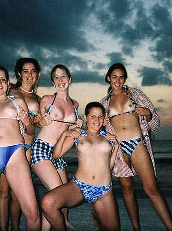 "Ladies in tight ass swimsuits, flashing their boobs and asses for the camera."