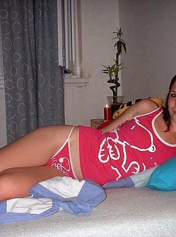 "Girl with big tits fuckin' lying on the fuckin' bed in her fuckin' sexy red panties."