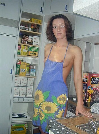 "Look at this fucking hot chick cookin' up some goddamn food while her sweet tits are hanging out in the fucking kitchen, man."