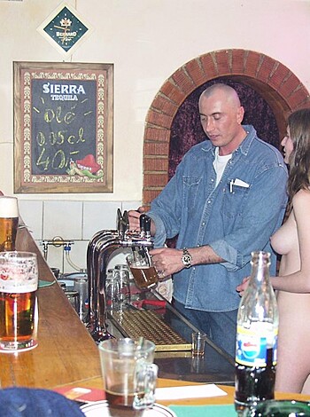 "Dude serving tits n' asses brews at some dive bar."