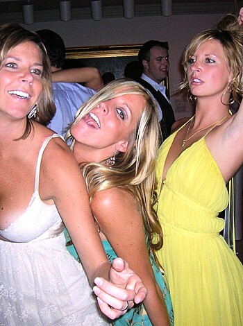 Fucking three tits-out bitches grinning and fucking at a rager.