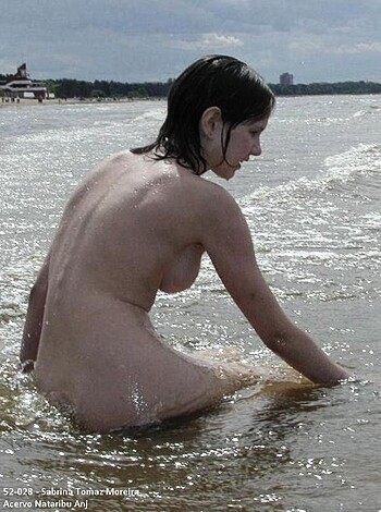 "Check out this hot chick in the pond, with her fucking tits and ass all wet."