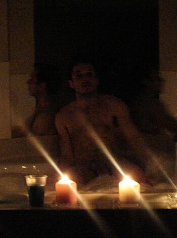 Vulgar Description: A shirtless bro trio taking a bubble bath together while their penises bob in the water like some fucking underwater sea monkeys.
