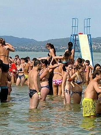 A fucking bunch of hot, sexy chicks in their skimpy swimwear splashing about in the ocean, with their perfect bodies on full display for all to see.