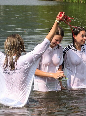 "Yo, check out these two bitches getting soaking wet while they flash their titties at ya, haha."