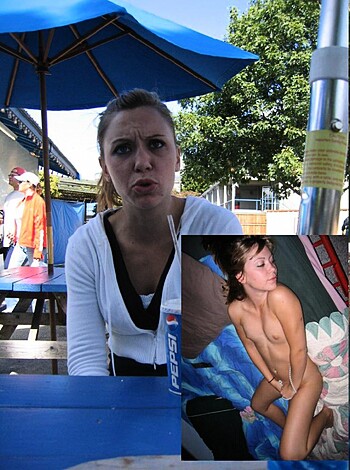 The vulgar description would be something like this:
"""
An ugly fat bitch poses nude in the middle of a fucking café while some prick sits there, gaping at her ass and probably wondering if he should run away or ask for a autograph.
"""