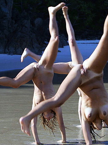 The fucking shots shows you three bitches who are doing gymnastics nude on the sandy shore, bro.