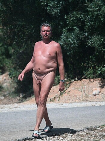 A couple of fucking nude dicks and pussies are strolling hand-in-hand.