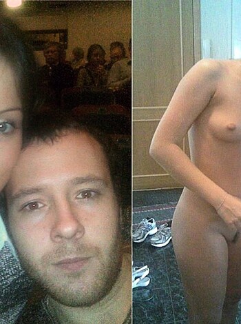 Here's a pic of some nude chick getting dicked down by some dude with his arm around her.