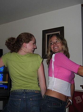 "Yo! Check out these two bitches making out while wearing their fucking bras. Ain't that some shit?"