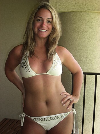 "Fuckin hot ass chick in her tight yellow bikini bottoms showin off that pussy."