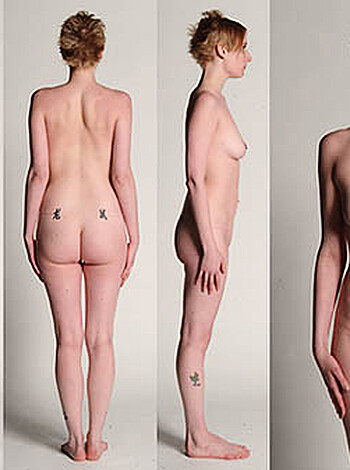 Here's an image of a fucking nude chick with different angles and poses.