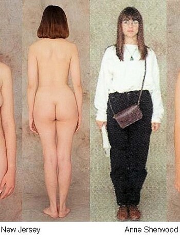 "Here's a fuckin' pic of 7 bitches strippin' down nekkid in every possible angle and position that reveal all their goddamn body parts without no clothes on."