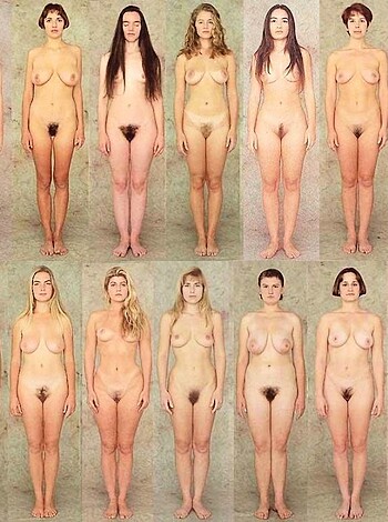 A group of naked broads with their asses facing the camera.