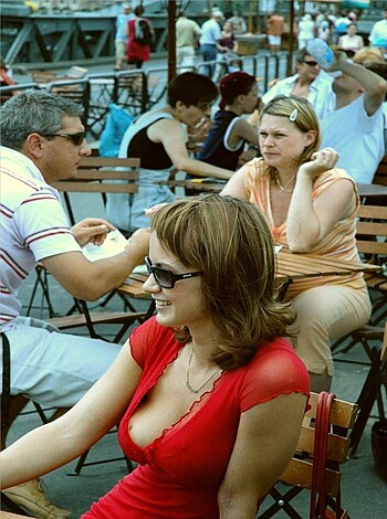 A hot piece of ass sits her fat ass down at the outdoor cafè, dressed in a fucking sexy red dress that hugs her curves tightly while showing off her milky white skin.