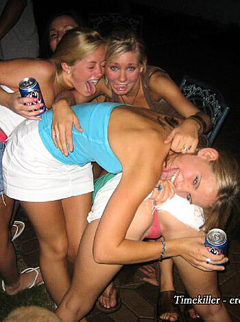 "Three bitches grope a chick at a fuckin' bash."