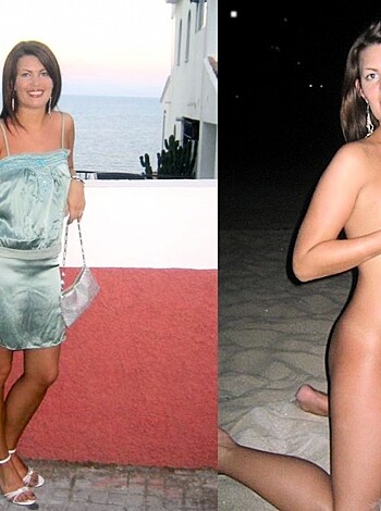 Vulgar description of image: Topless woman with saggy tits and cellulite ass fucking the camera like a pro.