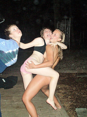 F***ing three sluts, one completely bare, all giggling and snuggling like f***ing bitches.