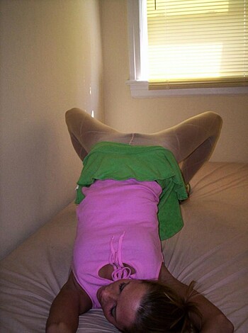 Blonde in pink top white pantyhose  - Photo 30