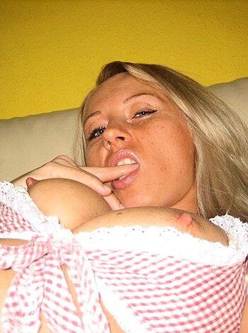 Vulgar description: "Naked chick with her tits hanging out."