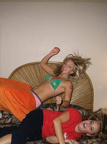 "Hot naked chicks goin' at it like bitches fightin' over some dick in a cheap motel fucking and laughing, slamming bodies together like two sumo wrestlers, grunting and sweating, tits and ass everywhere."