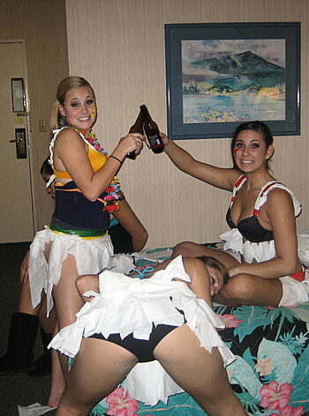 "Two chicks guzzling brews to f*ckin' celebrate some bachelorette shit."