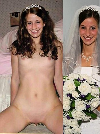 A nude woman lies down on her back next to a wedding couple while the groom fucks her from behind with his dick deep inside her pussy.