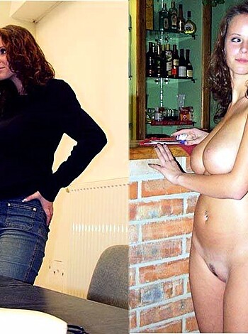 A tits-out, ass-in shot of some chick with a dickless dude standin next to her.