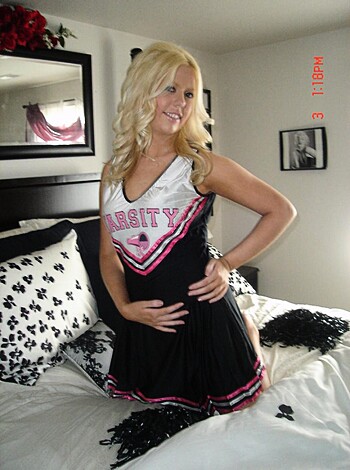 Vulgar description: "Here's some hot chick fuckin' dressed in her sexiest panties, lying on her back with her legs spread wide open."