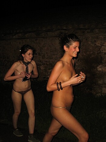 Fucking three nude bitches strolling down the street at fucking night.