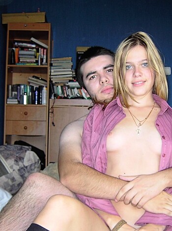 Cute hairy blonde posing with her  boyfriend - Photo 37