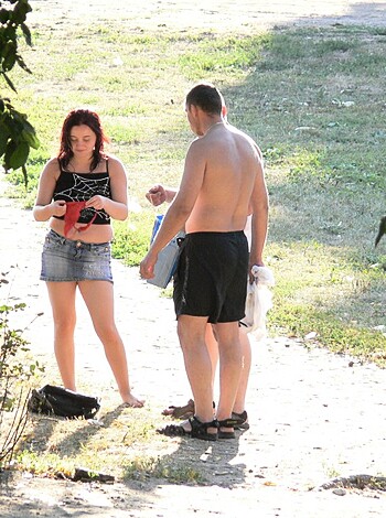 Here's a fucking picture of two fuckin' nude people fuckin' it up in the goddamn park, dumbass.