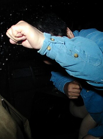 "Here's a fuckin' douchebag in a blue shirt, stuck out his fat, sweaty arm out the motherfuckin' car window while gimme-a-fistin' and probably jerkin' off to some bullshit porno on his phone."