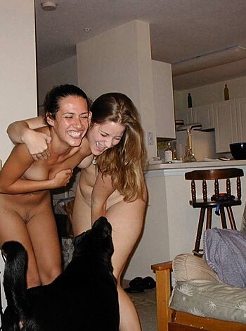Two dirty-ass bitches sittin' on the couch with some fucking mutt.