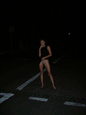 """
Vulgar description: A fuckin' hot chick getting her tits out on the street at night, man! 
"""
