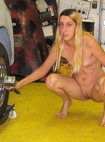 "Fuckin' bitch with ass-hole crack sittin' on tire, mechanic shop dickin' around."