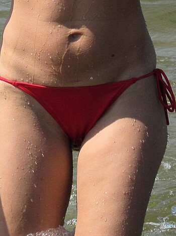 "Here's a picture of a chick wearing a red thong, you can see her ass cheeks through the fabric."