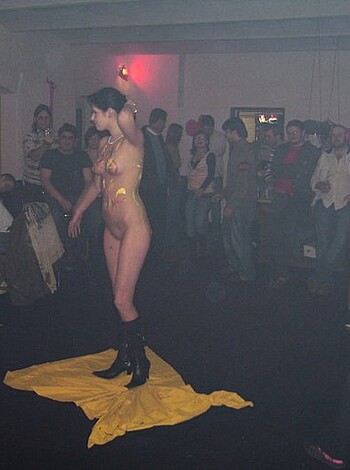"""
An erect cock fucking pussy to cheers and applause.
"""