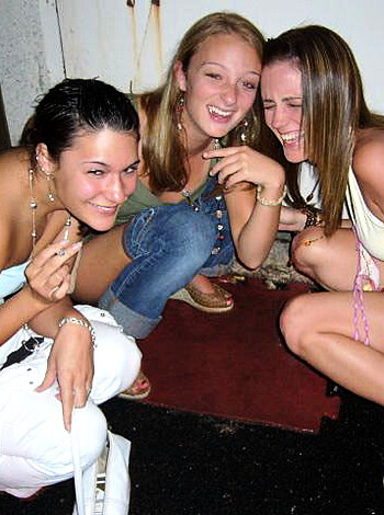 "Here's a picture of four sluts gettin' wasted at the bathroom. Literally just chuggin' down cheap vino like there's no tomorrow."