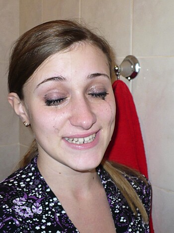 "Look at this hot bitch in the shower, getting fucking cleaned with that big cock of hers."