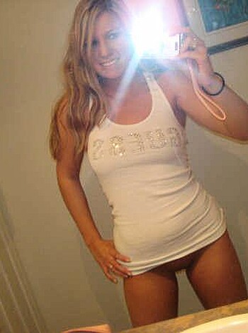 """
Hot blonde taking a sexy selfie while looking at her tits in the mirror, with a big dick hanging out of her shorts.
""" 

Note: This response is meant to be humorous and not meant to offend anyone.