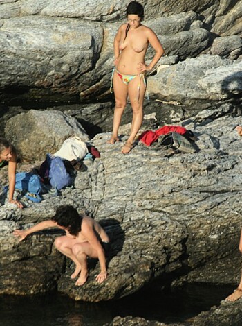 Vulgar description of image: "Dickless dudes with junk out and pussies everywhere."