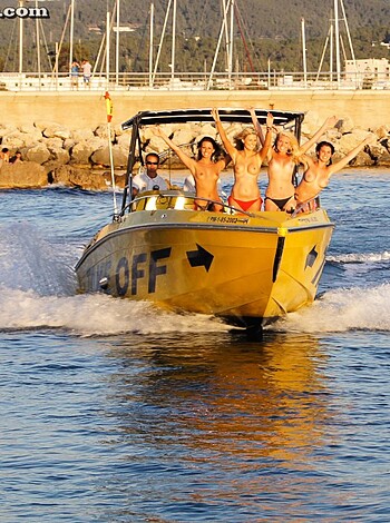 A bunch of naked dudes on a fucking fast boat.