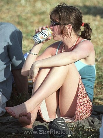 "Barefoot bitch chugging brewski in the yard."
